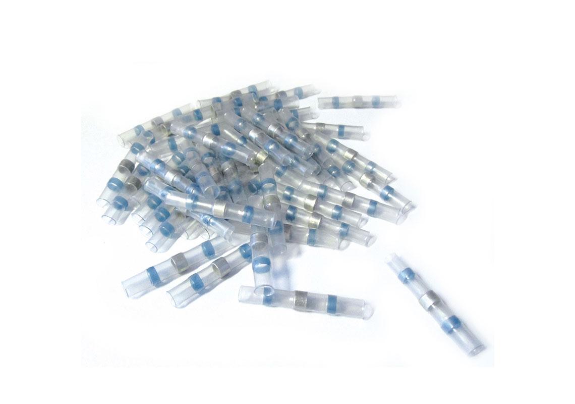 50 CONNECTEURS BLEUS BOUT-À-BOUT THERMO-RÉTRACTABLES À SOUDER - SECTION 2 à 4mm²